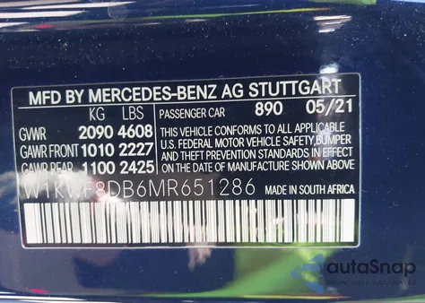 2021 Mercedes-Benz C 300 Sedan from USA, damaged, VIN W1KWF8DB6MR651286